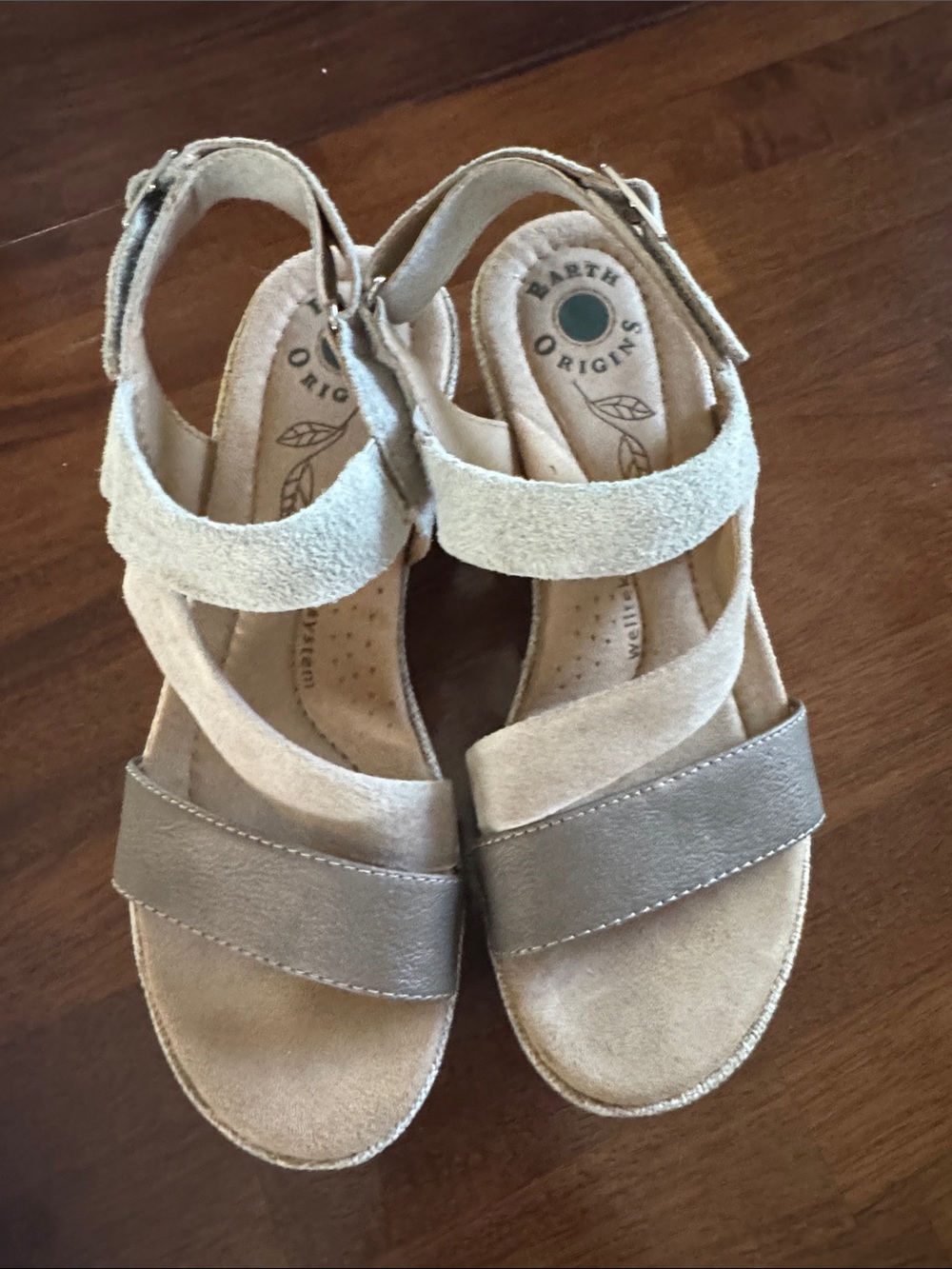 Earth Origins Kids Taupe and Metallic Beige Suede Sandals